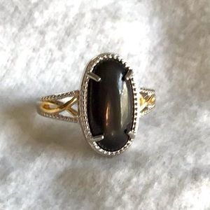 Shungite Oval Ring in Platinum & Gold Over Brass